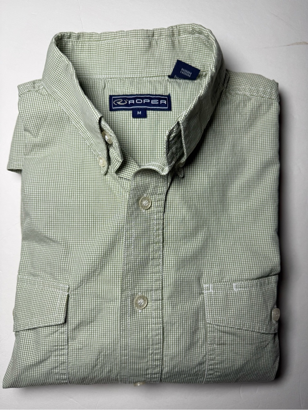 Roper Men’s M Green Micro Check Western Cowboy Shirt 100% Cotton